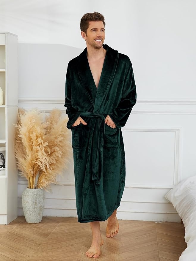 U2SKIIN Mens Fleece Robe Plush Collar Shawl Bathrobe