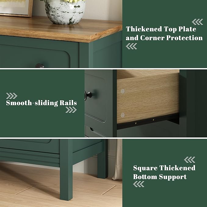 CARPETNAL Green Dresser for Bedroom, 55" Wide 8 Drawer Dresser with Metal Handles and Deep Drawers, Modern Large Wood Chest of Drawers for Living Room, Hallway.