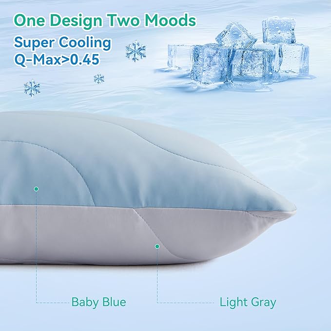 Three Geese Cooling Goose Down Feather Pillows Standard Size for Hot Sleepers, Q-Max>0.45, Hotel Quality Cooling Bed Pillows with Washable Removable Cover for Side Stomach Back Sleepers, 20" x 26"