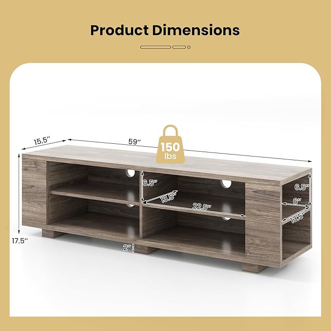 Giantex Modern TV Stand for TVs up to 65 Inch, Wood Entertainment Center w/ 8 Open Storage & Adjustable Shelves, Television Stands w/Cable Holes, TV Console Table for Living Room Bedroom (Black Oak)