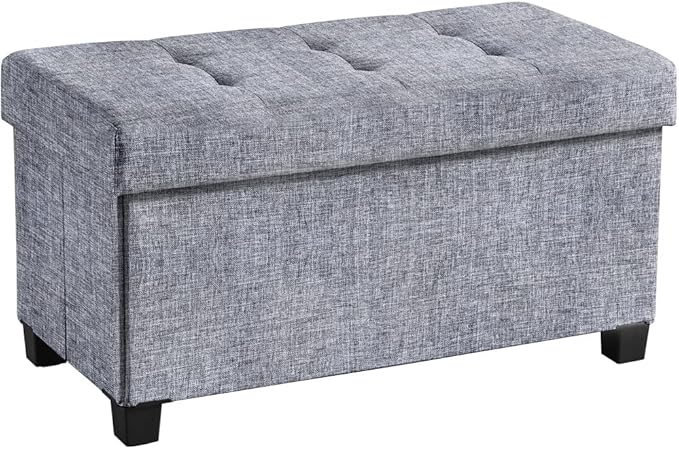 Ornavo Home 30 Inch Storage Ottoman, Large Storage Bench, Ottoman with Storage with Legs, Foot Rest Stool, Bedroom Bench - Gray