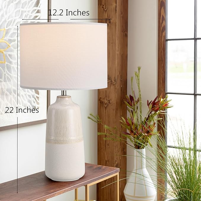 Tall Ceramic Table Lamp Set of 2, White Lamps for Bedroom Farmhouse Rustic Lamp Set Bedside Nightstand Lamps Set of Two Side Table Lamps for Living Room, 22IN