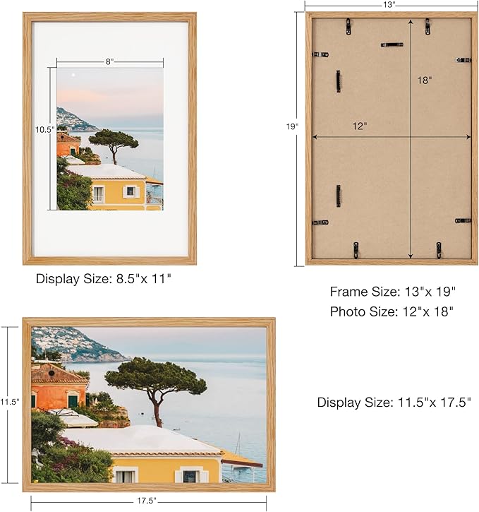 Axeman 12x18 Poster Frame | Solid Oak Wood 12 x 18 Picture Frame With Mat for 8.5x11 | 18''x12'' Wood Frame | Tempered Glass and Hanging Hardware Included Home Wall Decor Hanging Frame | Natural