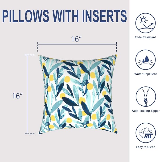 Outdoor Throw Pillows 16x16 Inch, Water Repellent Patio Pillows with Inners Set of 2, Outdoor Pillows for Patio Furniture Home Garden, Leaves Multi