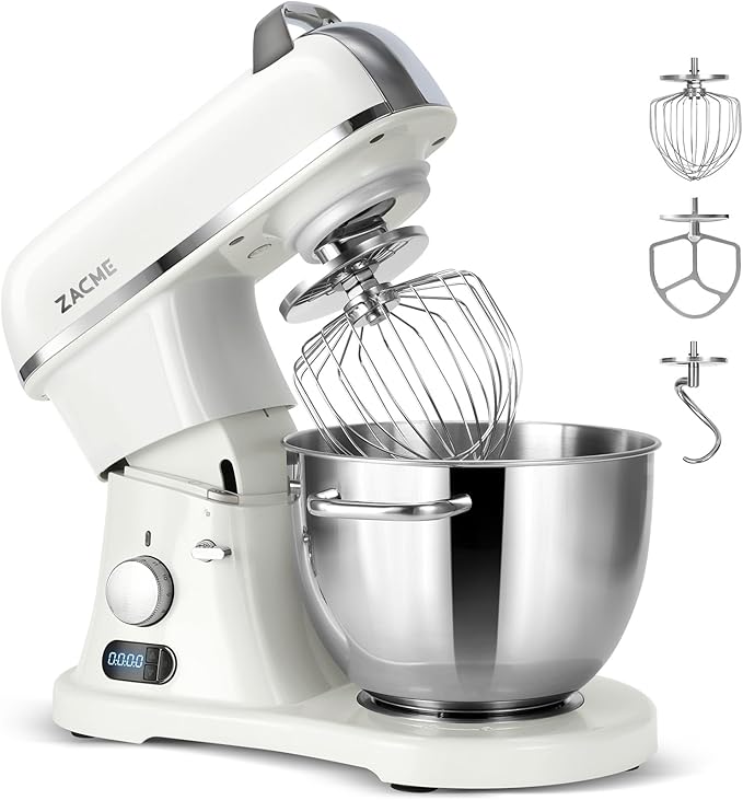 ZACME 8.4QT Commercial Stand Mixer 800W with NSF Certified and Aluminum Die Casting, Mixers Kitchen Electric Stand Mixer with Stainless Steel 8L Bowl, Dough Hook, Whisk and Beater, Porcelain