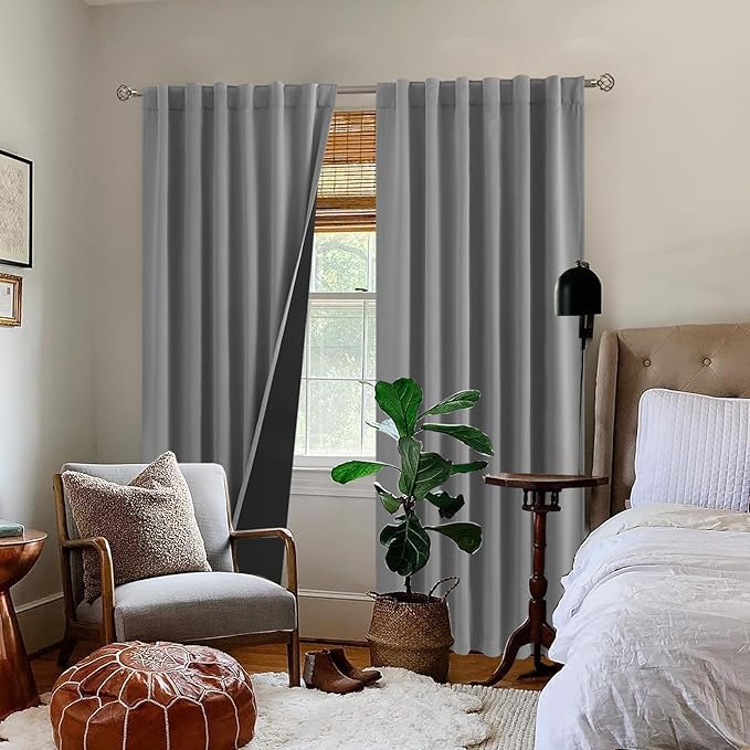 BGment Full Blackout Curtains with Thermal Insulation Liner Curtains 90 Inches Long, Rod Pocket and Back Tab Double Layer Room Darkening Window Curtain for Bedroom(52 x 90 Inch, 2 Panels, Dove Grey)