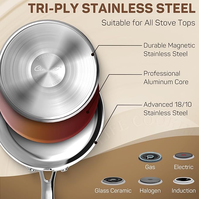 3 Qt Stainless Steel Saucepan with Glass Strainer Lid, 3 Quart Pot Stainless Steel Sauce Pan with Pour Spout, Mirror Polishing, Compatible with All Cooktops Dishwasher Safe Oven Safe