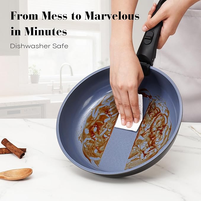 15 Pcs Pots and Pans Set Non Stick, Detachable Handle Ceramic Cookware Sets Nonstick, Non Toxic Induction RV Kitchen Cooking Set with Removable Handles, Dishwasher/Oven Safe, Easy Clean