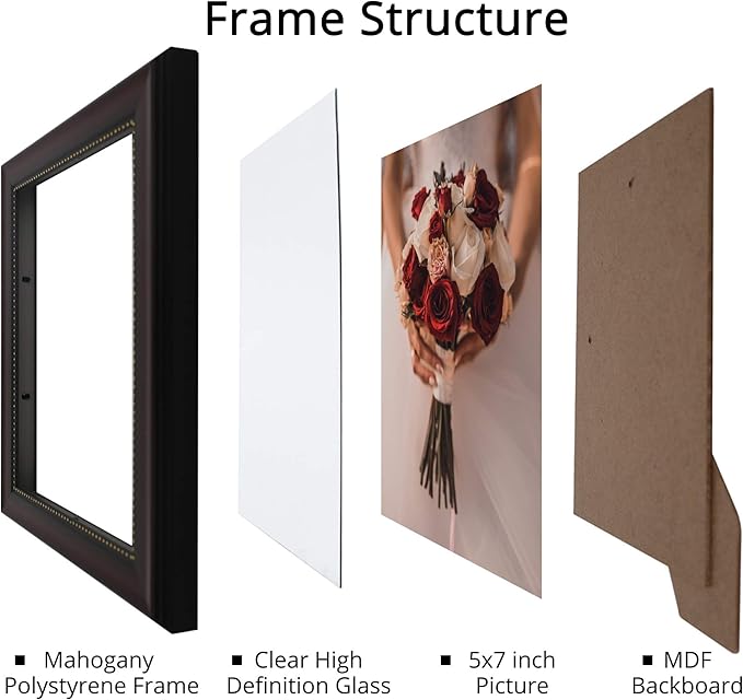 GraduatePro Picture Frames for 5x7 Photo 2-Pack Mahogany with Gold Beaded Wall Tabletop Collage Brown