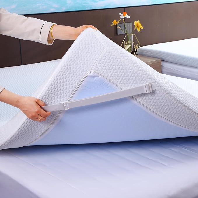 King Mattress Topper, 3 Inch Memory Foam Mattress Topper King, High Density Mattress Pad Comfort Cooling, Bed Topper with Removable Cover, 4 Elastic Straps White, CertiPUR-US Certified