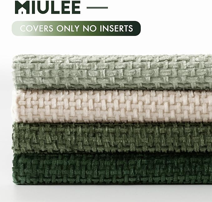 MIULEE Pack of 4 Couch Throw Pillow Covers 20x20 Inch Neutral Green Soft Decorative Chenille Pillow Covers Farmhouse Accent Cushion Covers for Boho Home Decor Spring Sofa Bedroom Living Room