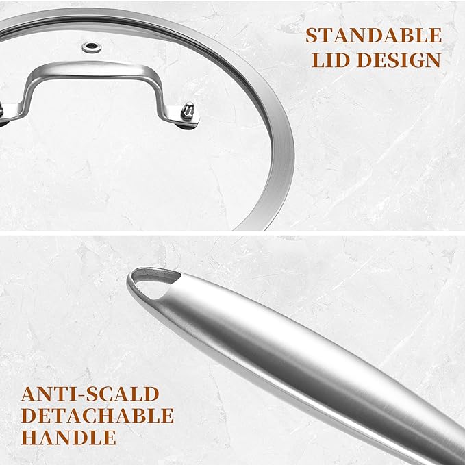 LOLYKITCH Whole Body Tri-Ply Stainless Steel 5.5 QT Sauté Pan with Lid,12 Inch Deep Frying Pan,Jumbo Cooker,Dishwasher and Oven Safe,Detachable Handle.