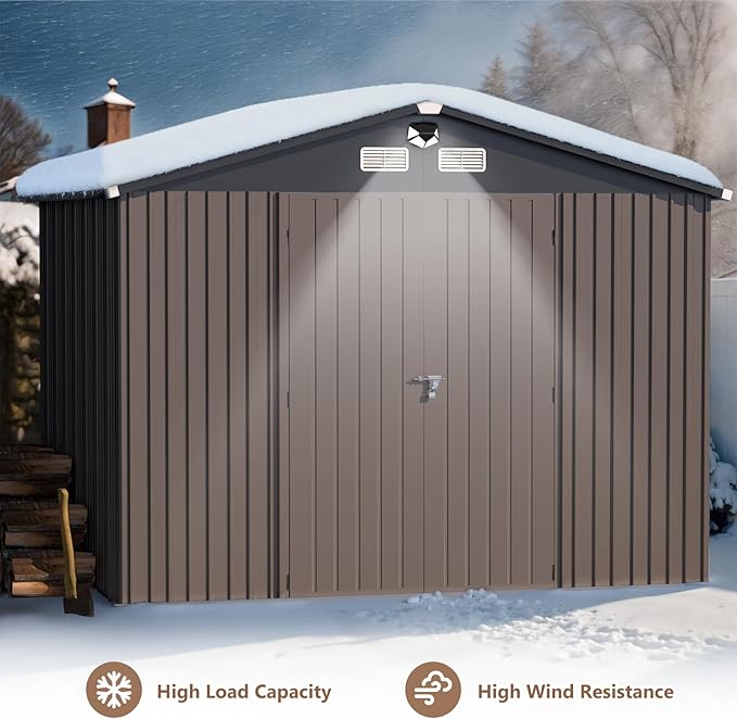 10x12 FT Outdoor Storage Shed,Metal Tool Sheds,Waterproof Outside Storage Shed with Lockable Doors & Air Vent,Storage Building for Backyard Garden (Floor Not Included)