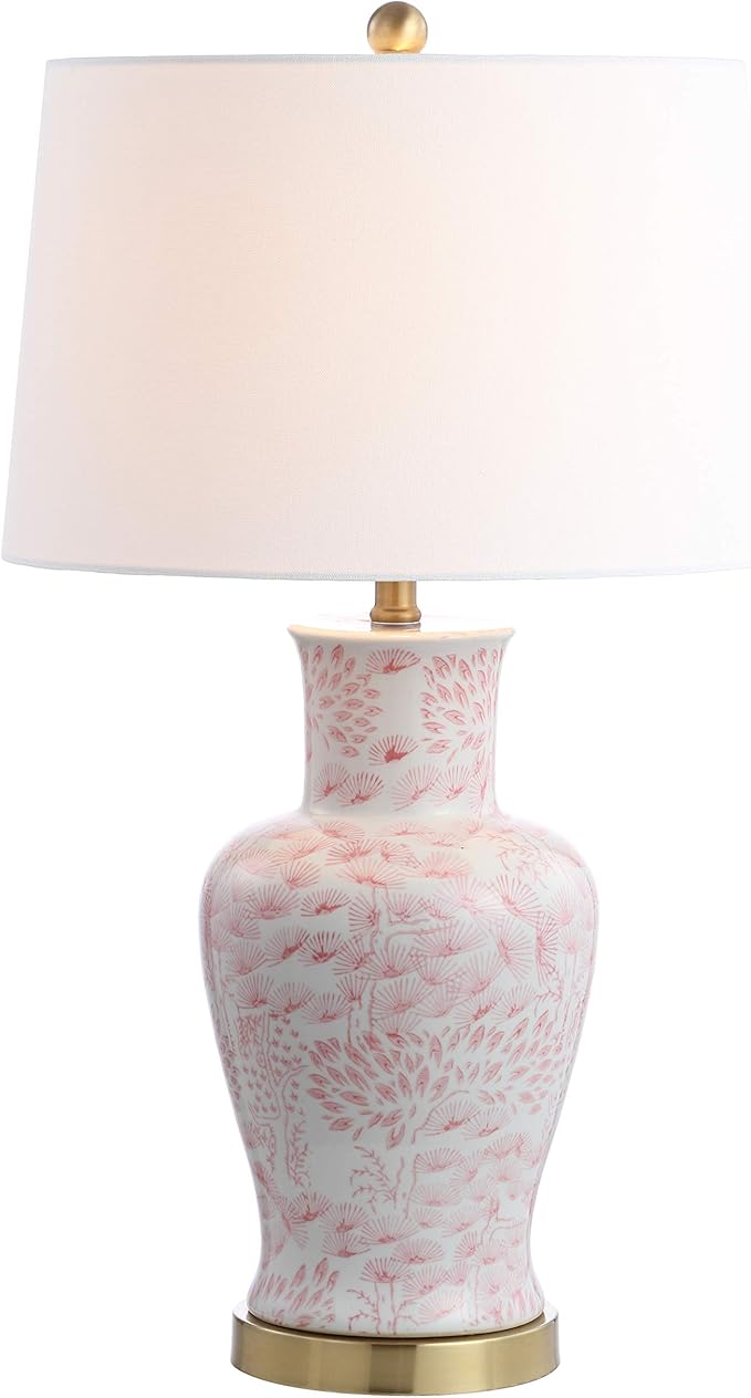 SAFAVIEH Lighting Collection Calli Pink/ White Chinoiserie 28-inch Bedroom Living Room Home Office Desk Nightstand Table Lamp Set of 2 (LED Bulbs Included)