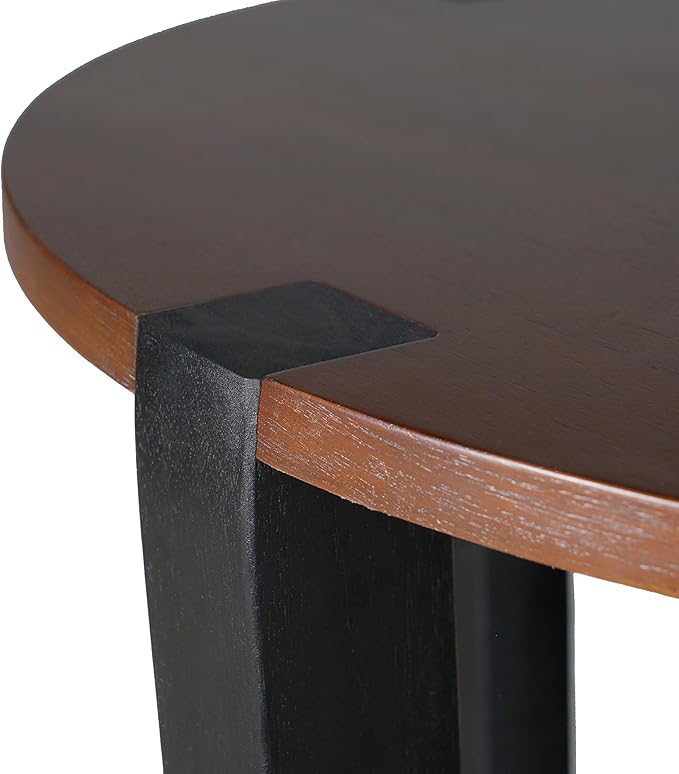 Acacia Wood Side Table,Modern Industrial Accent Tables with Wooden Frame,Round End Table for Living Room,Bedroom,Small Spaces or Patio,22.5" Brown+Black