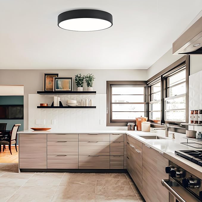 18 Inch Modern Flush Mount Ceiling Light, 4-Lights Black Round Light Fixture, Minimalistic Ceiling Lamp Fixture for Bedroom Laundry Room Bathroom Living Room