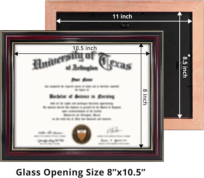 GraduationMall 8.5x11 Certificate Diploma Frame,Solid Wood & UV Protection Acrylic,Glossy Cherry Finish with Gold Trim,2 Pack