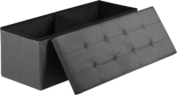 SUPER DEAL Folding Storage Ottoman Bench, 43 Inches Footrest with Divider Foam Padded Seat Large Storage Chest Long Box for Living Room Bedroom Entryway, 660 lbs Capacity, Light Grey