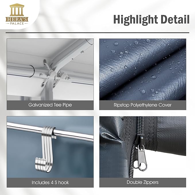 HERA'S PALACE 6x10ft Heavy Duty Storage Shed Outdoor Portable Car Canopy Carport Garage with 2 Rolled up Zipper Doors UV Resistant Waterproof Anti-Snow for Motorcycle Truck