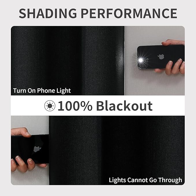 Joydeco Blackout Curtains 84 Inches Long 2 Panels Burg, Room Darkening Curtains for Bedroom, 100% Black Out Textured Thermal Drapes Privacy Protection 2 Panels Set(W52 x L84 Inch, Black)