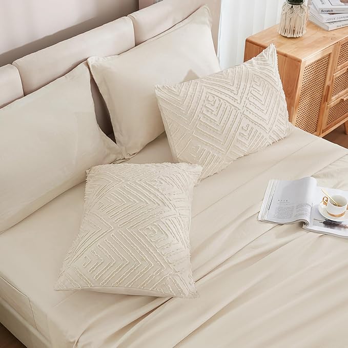 Andency Beige Full Size Comforter Set with Sheets - 7 Pieces Bed in a Bag Boho Tufted Bedding Sets Fluffy Lightweight Full Bed Set with Comforter, Sheets, Pillowcases & Shams for All Season