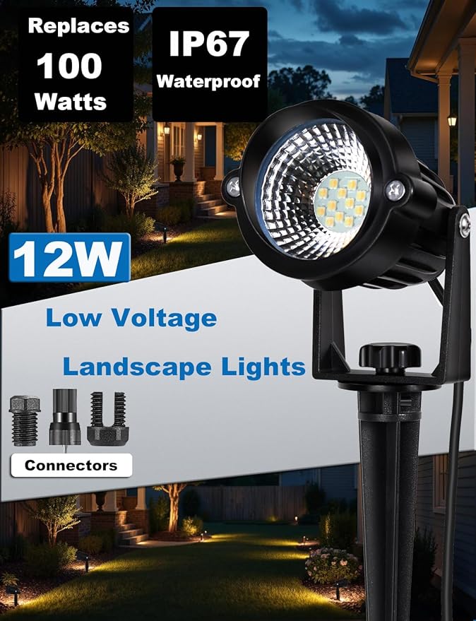 20 Pack 12W Dimmable LED Landscape Lights, IP67 Waterproof Landscape Lighting with Remote 2700K-6500K Color Adjustable, 12V-24V Low Voltage Outdoor Spotlights for Garden Pathway Yard Patio