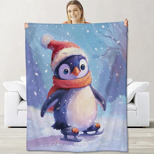 Penguin Blanket for Women Boys Girls, Flannel Penguin Blankets Gifts, Skating Penguin Throw Blanket for Sofa Couch Bed Living Room Soft Warm Cozy Penguin Decor 40"" x 50""