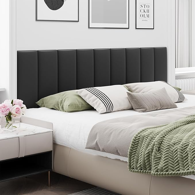 Upholstered Headboard for King Size Bed, Wall Mounted & Peel and Stick Headboard, Soundproof DIY Wall Panels, Leather Head Board in Modern Design for Bedroom (12 Panels, Each 23.62"x9.84"