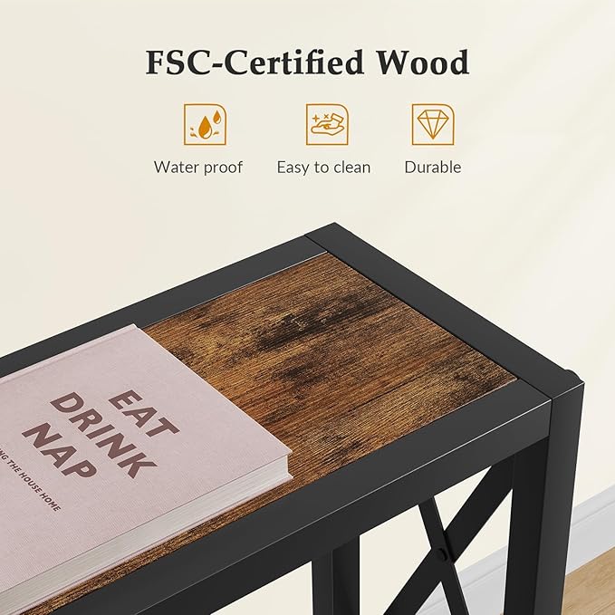 Console Table with Oulets and USB Ports, 55.1" Sofa Table Behind Couch, Industrial Long Skinny Stand for Hallway, Living Room, Bedroom, 6.5 Feet Power Cord, Rustic Brown