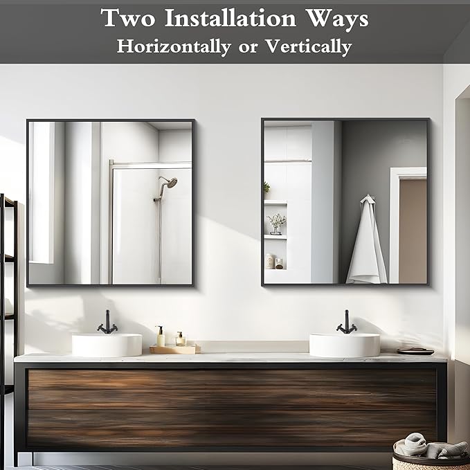 KOCUUY 36x36 Inch Large Black Wall Mounted Mirror,Aluminum Framed Decorative Rectangular Bathroom Mirror for Wall Over Sink,Vanity Mirror for Bedroom Living Room Bathroom,Functional Oversized Mirror