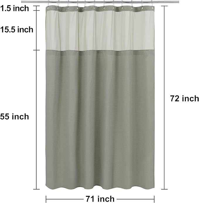 N&Y HOME Waffle Weave Shower Curtain with Snap-in Fabric Liner & Hooks Set - Hotel Style, Waterproof & Washable, Heavyweight Fabric & Mesh Top Window - 71x72, Sage Green