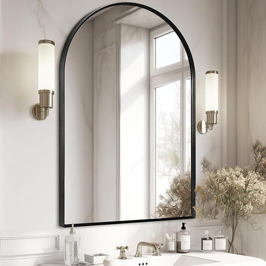 30" x 48" Black Arched Mirror, Arch Wall Mirror, Metal Frame Black Bathroom Mirror, Arched Top Bathroom Vanity Mirror for Living Room, Bedroom, Entryway, Tempered Glass, Shatter Proof