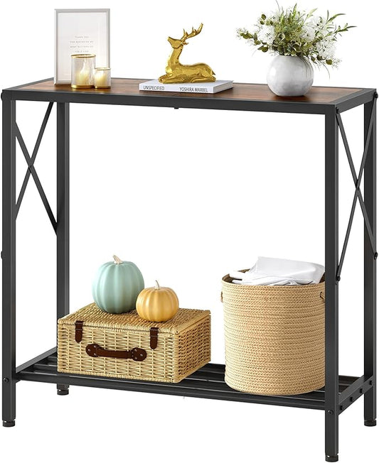 Tajsoon Console Table, 2 Tier Small Hallway Table, Narrow Sofa Table for Entryway with Open Shelves for Living Room, Hallway, Foyer, Office, Rustic Brown