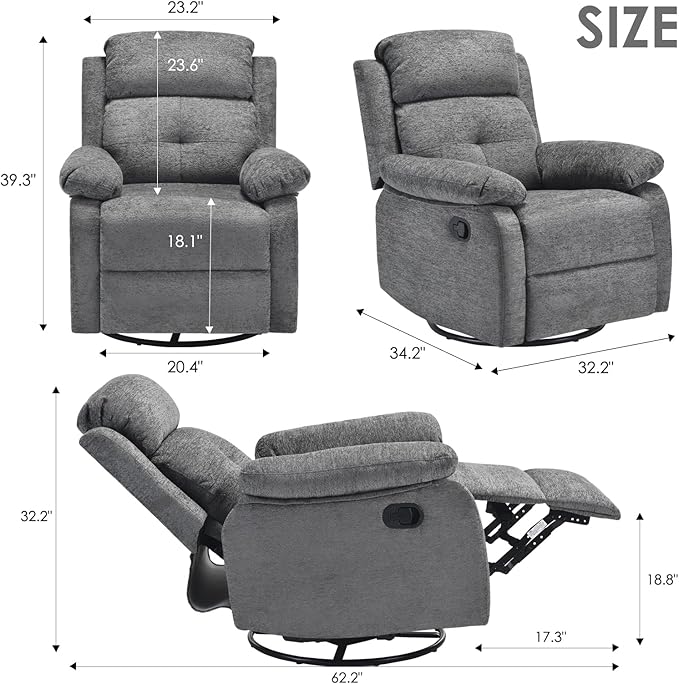 Small Rocker Swivel Recliner Chair for Adults Women for Small Spaces, Bedroom, Living Room