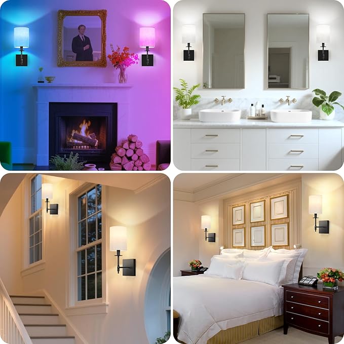 14.5 inch Battery Operated Wall Sconces Set of 2 with Remote, Rechargeable Wireless Wall Lights with Beige Fabric Shade, Indoor Not Hardwired Dimmable for Bedroom Living Room Decor