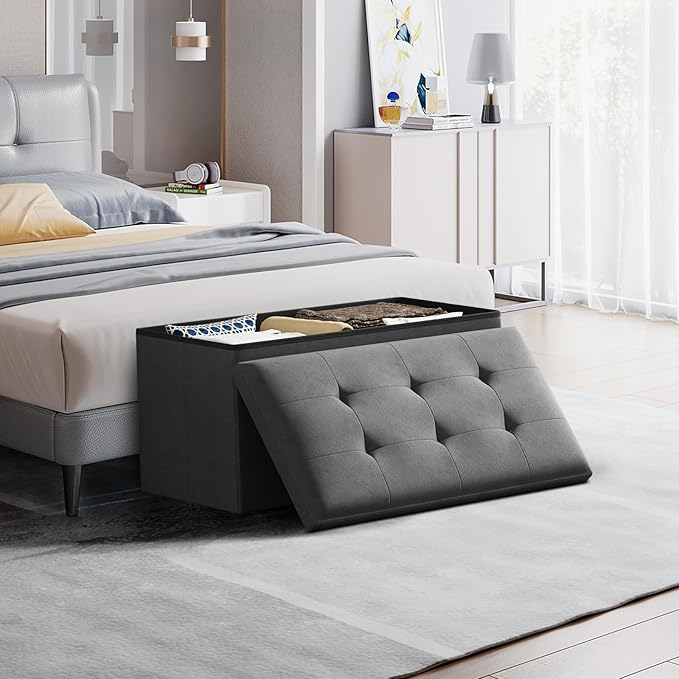 Storage Ottoman Bench, 30 Inch Ottoman Foot Rest, End of Bed Bench, Storage Chest, Load 700 lb, for Living Room, Bedroom, Entryway, Gray