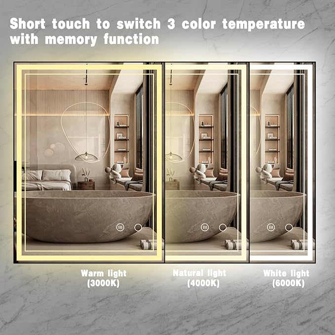 24" x 32" LED Bathroom Mirror with Lights Black Framed LED Mirror for Bathroom Lighted Bathroom Mirror Backlit and Front Black Aluminum Frame Anti-Fog Dimmable Vanity Adjustable Memory