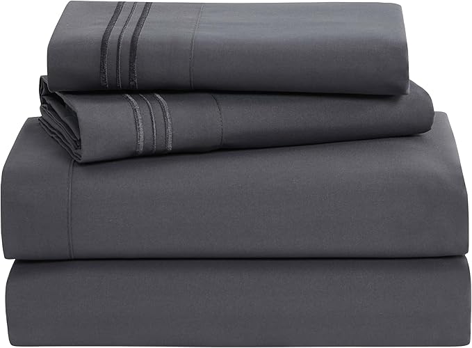 Clara Clark Bed Sheets, Premier 1800 Series 4 Piece Bed Sheet Set, Deep Pocket, Wrinkle, Fade, Stain Resistant, Luxury Soft Bedding Sheets & Pillowcases, Queen, Charcoal Gray