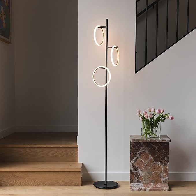 Brightech Saturn LED Tree Floor Lamp - Unique Design Matches Modern and Contemporary Decor - 3 Light Standing Pole Lamp- Tall Light for Living Room, Bedroom, and Office - Black