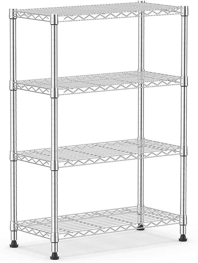 1000 lbs Storage Shelving Steel Heavy Duty 4-Tier Utility Shelving Unit Steel Organizer Wire Rack for Home,Kitchen,Office,Chrome (13.7" D x 29.5" W x 47.2" H)