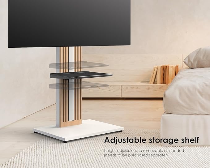 FITUEYES Design Wood TV Stand Swivel Mount with Hidden Back Storage for 32-65 inch TV Screens, Scandinavian Style Tall Floor TV Stand for Home Decor with Reinforced Base, Zen Series, White