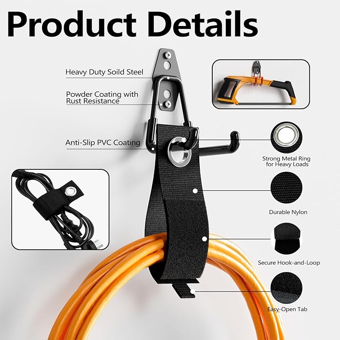 Garage Storage Hooks, 12 Pack Steel Heavy Duty Wall Mount Hooks for Hanging Bike, Ladder, Garden Tools