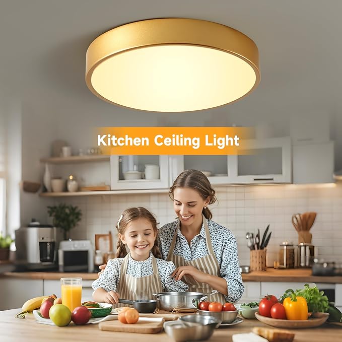 Flush Mount Ceiling Light Gold 12 Inch LED Dimmable Ceiling Light 24W 5CCT(2700K-5000K) Bedroom Lamp Entryway for Bedroom Foyer Kitchen Entryway Closet Hallway