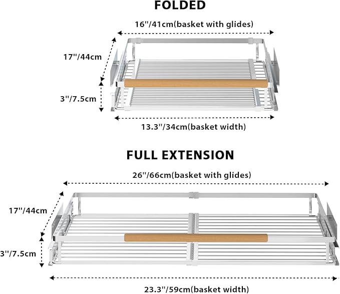 Pull Out Cabinet Organizers,Expandable Cabinet Wire Shelf,Slide Out Kitchen Drawers,D:17” x W:16”-26”,2 Packs of Stainless Steel Gliding Cupboard Shelves for Home Kitchen Pantry Cupboard Pots Pans