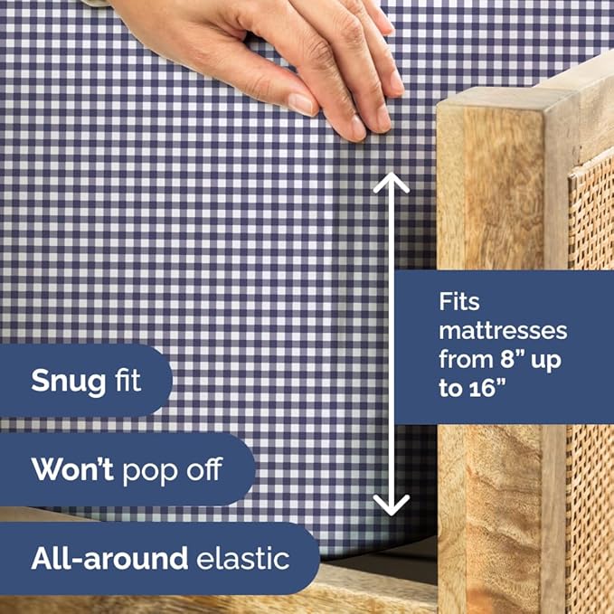 Blue Checkered Sheet Set - 1 Flat & 1 Fitted Sheet & 2 Pillowcases w/ Deep Pockets - Grid, Plaid, Gingham Pattern Bed Set - Comfy, Wrinkle & Fade Resistant - Soft, Breathable and Cooling - King Size