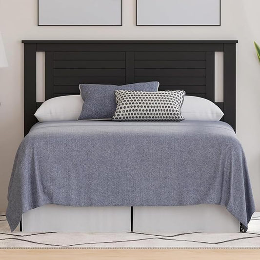 Serene Poplar Wood Full Headboard, Modern Farmhouse Panel with Horizontal Scoring, Full Size Headboard in Black, Casual Coastal Style, Easy Assembly, Quality Materials