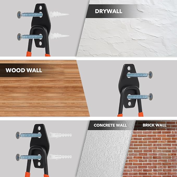 10 Pack Heavy Duty Steel Utility Wall Hooks Anti-Slip Coated - Garage Wall Mount Hanging Storage Organizer for Bikes, Ladders, Garden Tools, Skis and More