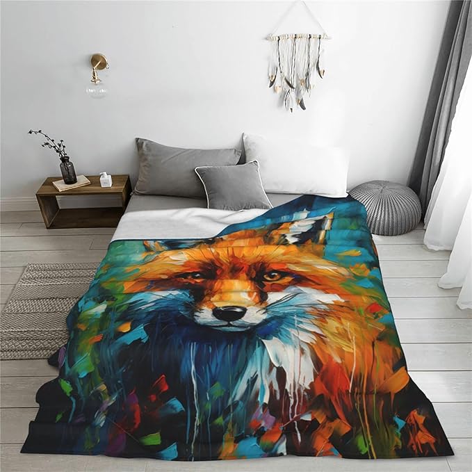 Fox Blanket Banksy Throw Blankets Foxes Stuff Gifts for Men Women Boys Girls Adults Fleece Flannel Blanket Plush Bedding for Couch Sofa Bed Room Decor 40"X50"