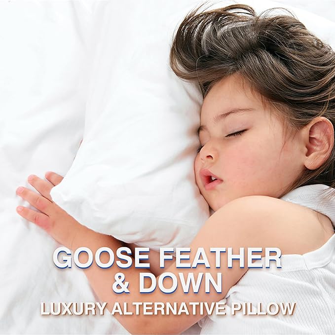 Goose Feather Pillow Queen Size Pack of 2 - Down Hotel Bed Pillows for Sleeping, Soft 600 Thread Count Cotton Cover, Fluffy Support Surround Fill Polyester for Back, Stomach, Side Sleepers