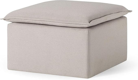Maven Lane Claude Large Square Rustic Upholstered Ottoman, Cushioned Footrest for Living Room Couch, Chair, or Dorm Room in Dove Fabric Upholstery